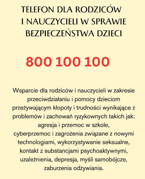 Telefon dla rodziców i nauczycieli w sprawie bezpieczeństwa dzieci