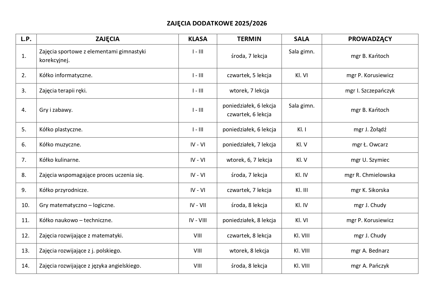 plan 2025-2026 zajęcia dodatkowe 
